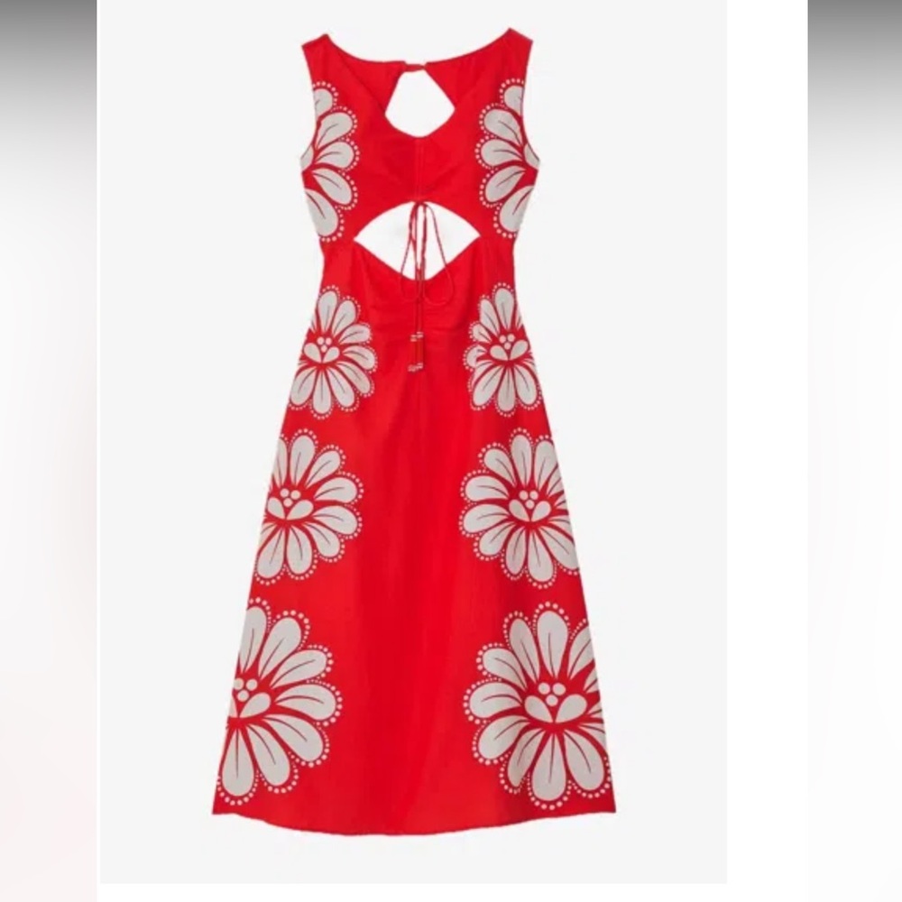 FARM Rio Red and White Floral Midi Dress - Picture 4 of 12